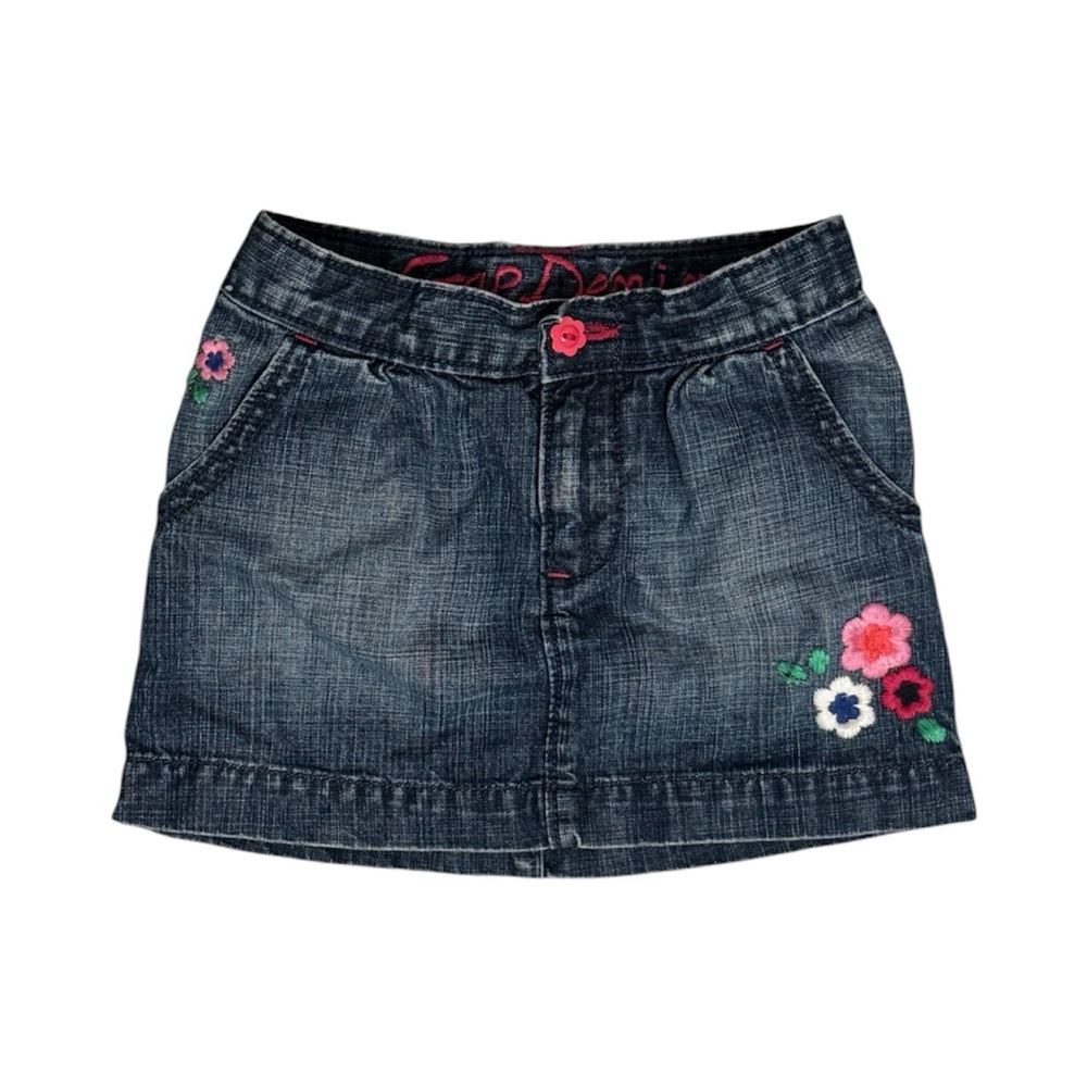 GAP Denim Girls Mini Skirt with Floral Embroidery - Dark Blue